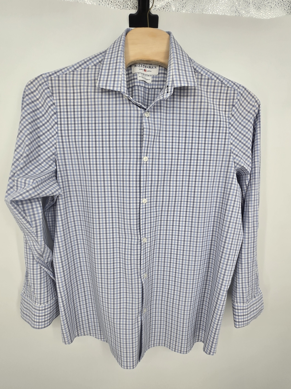 Mizzen+Main Light Blue & White Gigham LS Dress Shirt XXL (7795)